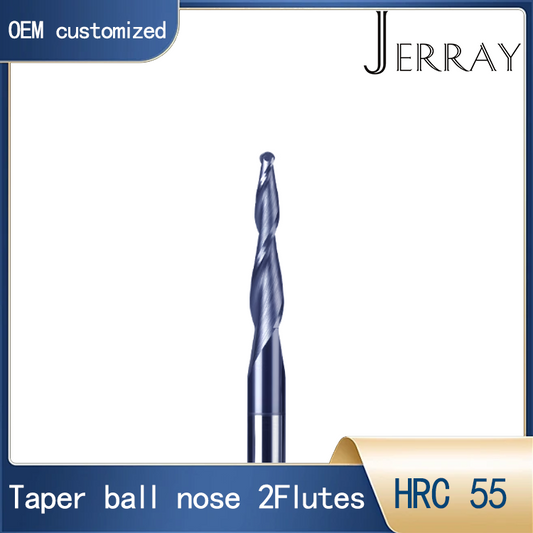 2PCS JERRAY 3.175mm (1/8”) shank HRC55 2 Flutes Tungsten solid carbide Tapered Ball Nose End Mills Wood working CNC 2D 3D Carving Bits