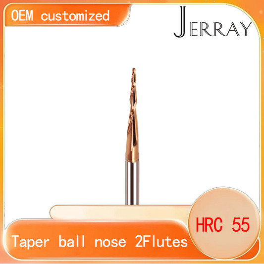 JERRAY D4mm shank HRC55 2 Flutes Tungsten solid carbide Antique copper coating Tapered Ball Nose End Mills Wood working CNC 2D 3D Carving Bits
