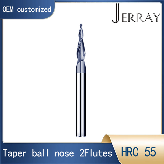 JERRAY 4mm shank HRC55 2 Flutes Tungsten solid carbide Tapered Ball Nose End Mills Wood working CNC 2D 3D Carving Bits