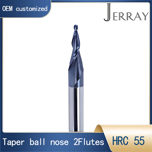 JERRAY 6mm 50mm shank HRC55 2 Flutes Tungsten solid carbide Tapered Ball Nose End Mills Wood working CNC 2D 3D Carving Bits