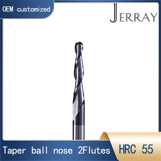 JERRAY 6mm 75mm shank HRC55 2 Flutes Tungsten solid carbide Tapered Ball Nose End Mills Wood working CNC 2D 3D Carving Bits