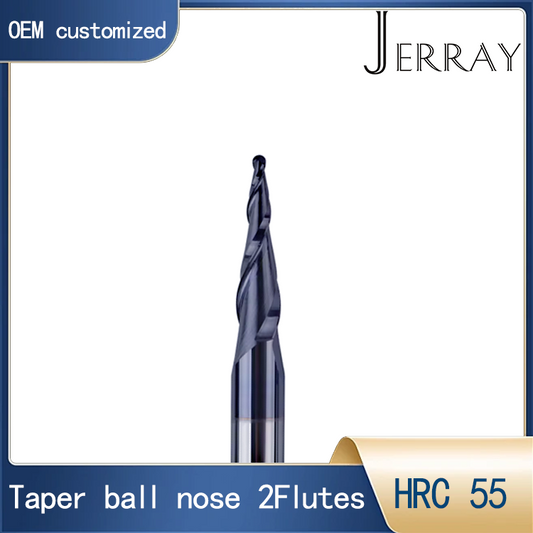2PCS JERRAY D4mm 20.5mm 50mm shank HRC55 2 Flutes Tungsten solid carbide Tapered Ball Nose End Mills Wood working CNC 2D 3D Carving Bits