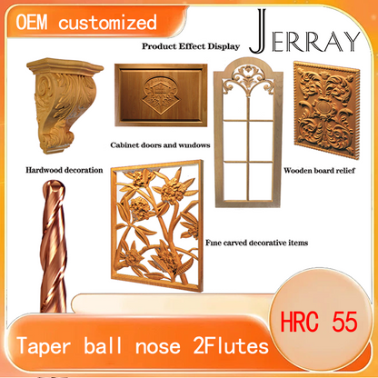 JERRAY D4mm shank HRC55 2 Flutes Tungsten solid carbide Antique copper coating Tapered Ball Nose End Mills Wood working CNC 2D 3D Carving Bits